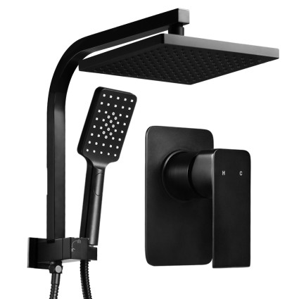 Cefito 8" Rain Shower Head Set Matte Black, Solid Brass, High Pressure Square Handheld, Mixer Tap, 5-Year Warranty