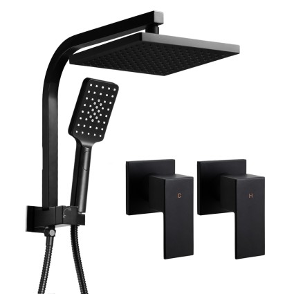 Cefito 8" Rain Shower Head Set Matte Black, Solid Brass, High Pressure, Handheld 3-Mode, Twin Taps, 5 Year Warranty
