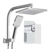 Cefito 8'' Square Rain Shower Head Set with Handheld, Solid Brass Mixer Tap, Chrome Finish, High Pressure, 3 Spray Modes
