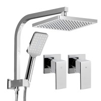 Cefito 8'' Square Rain Shower Head Set with Handheld, High Pressure, Solid Brass, Chrome, 3 Spray, Tap Set