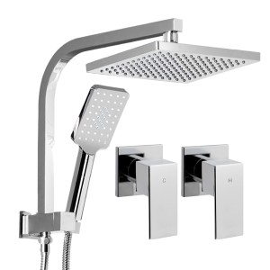 Cefito 8'' Square Rain Shower Head Set with Handheld, High Pressure, Solid Brass, Chrome, 3 Spray, Tap Set