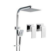 Cefito 10'' Rain Shower Head Set Square High Pressure, Handheld, Solid Brass, Chrome, Twin Taps, 5 Yr Warranty