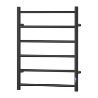 Devanti Heated Towel Rail 6 Bar Electric Warmer Rack, Carbon Steel, Black, Timer, Wall Mounted, Waterproof, 80W