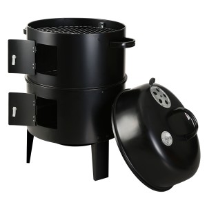 GRILLZ Charcoal BBQ Smoker, Heavy-Duty Steel, 38cm, Black - 3-in-1 Smoker, Griller & Roaster for Flavorful Cooking