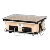 Grillz Ceramic Hibachi BBQ Grill, Diatomaceous Earth, 24x41x16.5CM, Portable Japanese Style, Dual Charcoal Chambers