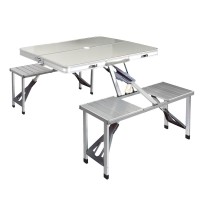 Weisshorn Folding Camping Table Set - Portable Aluminium Outdoor Picnic BBQ with 2 Bench Chairs, Seats 4, 35kg Capacity