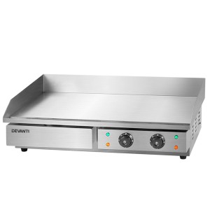 Devanti 73cm Commercial Electric Griddle, 4400W, Stainless Steel, Dual-Zone Cooking, S-Shaped Heating, 50-300°C