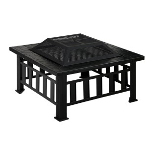 Grillz 2-in-1 Fire Pit BBQ Grill Table, Steel, 81x81x45cm, Stone Pattern, All-Season Outdoor Heating & Cooking