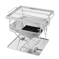 Grillz Portable Fire Pit BBQ Grill, Stainless Steel, 34x41x32.5cm, Includes Carry Bag, Perfect for Camping & Patios