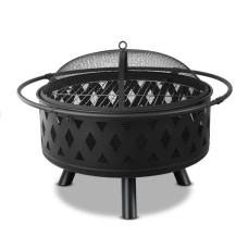 Grillz 2-in-1 Fire Pit BBQ Grill, Steel, 82cm, Black, All-Season Outdoor Table with Safety Ring and Accessories