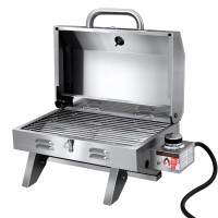 Grillz Portable Gas BBQ Grill, Stainless Steel, 12,000 BTU, Foldable, Integrated Thermometer, Easy Clean, AGA Certified