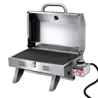 Grillz Portable Gas BBQ Grill, Stainless Steel, 12,000 BTU, Foldable Design, Double-Sided Plate, Easy Clean, 46.5x28.