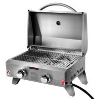 Grillz Portable Gas BBQ Grill, Stainless Steel, 2 Burners, 10,000 BTU Each, Foldable Design, Easy Clean, Outdoor Cooking
