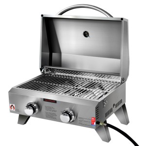 Grillz Portable Gas BBQ Grill, Stainless Steel, 2 Burners, 10,000 BTU Each, Foldable Design, Easy Clean, Outdoor Cooking