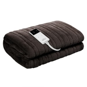 Giselle Bedding Electric Throw Blanket - Chocolate Coral Fleece, 160x130cm, 10 Heat Settings, Timer, Machine Washable