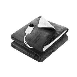 Giselle Bedding Electric Throw Rug – 160x130cm, Washable Flannel & Sherpa, 10 Heat Levels, Auto Shut-Off, Grey