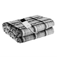 Giselle Bedding Electric Throw Rug - Washable Flannel Snuggle Blanket, Heated 160x130cm, 10 Heat Levels, Grey/White