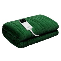 Giselle Bedding Heated Electric Throw Rug, Washable Coral Fleece, 10 Heat Settings, Green, 160x130cm, 1-Year Warranty