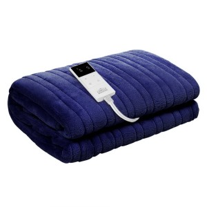 Giselle Bedding Electric Throw Blanket - Navy, 160x130cm Coral Fleece, 10 Heat Settings, LED Display, Machine Washable