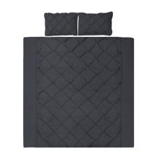 Giselle Bedding Diamond Black Super King Quilt Cover Set - 3-Piece, 100% Microfibre, Chic Pintuck Design