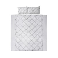 Giselle Bedding Diamond Pintuck Quilt Cover Set King Size - Luxurious Grey 3-Piece Microfibre, Machine Washable