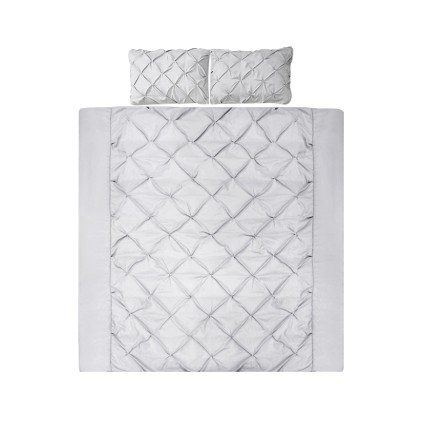 Giselle Bedding Queen 3-Piece Diamond Pintuck Quilt Cover Set, Grey - Premium Microfibre, Elegant and Breathable