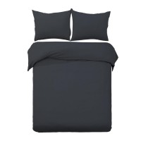Giselle Bedding 3-Piece Queen Quilt Cover Set - Classic Black, 100% Microfibre, Pinch Pleat, Machine Washable