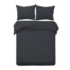 Giselle Bedding 3-Piece Queen Quilt Cover Set - Classic Black, 100% Microfibre, Pinch Pleat, Machine Washable
