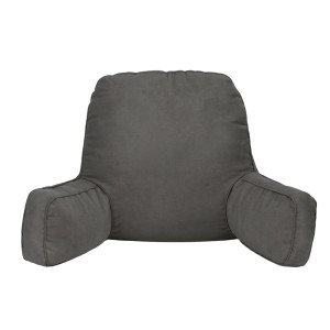 Giselle Bedding Grey Reading Pillow with Ergonomic Armrests – 49x49x15cm, Overstuffed Faux Suede Lumbar Support Cushion
