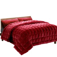 Giselle Bedding Burgundy Faux Mink Quilt Queen, Double-Sided, Winter Weight, Thermo-Regulating, Soft with Pillowcases