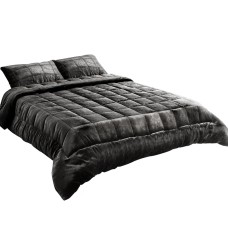 Giselle Bedding Faux Mink Quilt Charcoal Double with Pillowcases - Soft, Thermo-Regulating, Winter Weight Luxury