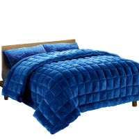 Giselle Bedding Faux Mink Quilt Blue Queen - Luxurious Soft Double-Sided with Winter Weight & Matching Pillowcases