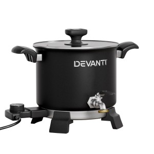 Devanti 5L Wax Melter 1200W Electric Candle Making Pot, Black Aluminium, Quick Pour, Temp Control, Kit Included