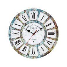 Artiss Wall Clock, MDF, 40CM, Turquoise, Rustic Country Design, Roman Numerals, Decorative Home Timepiece
