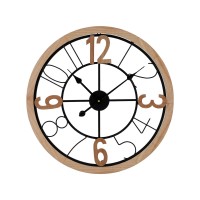 Artiss Wall Clock, Metal & MDF, 60CM, Black & Pine, Elegant Design with Bold Numerals, Easy Installation