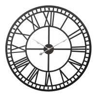 Artiss 60cm Large Wall Clock Black Metal, Roman Numerals, Vintage Northern European Style, Easy Install, Durable