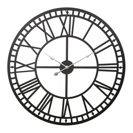Artiss 80cm Large Black Metal Wall Clock - Vintage Northern European Design with 3D Roman Numerals and Metal Hands