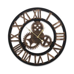 Artiss 60cm Retro Steampunk Wall Clock with Large Roman Numerals, Brown MDF, Metal Hands, Eco-Friendly Design