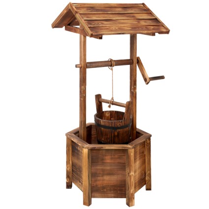 Gardeon Wooden Wishing Well Garden Decor, Solid Fir Wood, 53x46x100cm, Rustic Weatherproof Outdoor Ornament