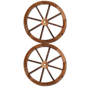 Gardeon Rustic Fir Wooden Wagon Wheel, 60cm Diameter, Weatherproof Outdoor/Indoor Decor, Set of 2, 1-Year Warranty