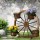 Gardeon 80cm Wooden Wagon Wheel Garden Decor Plant Stand - Rustic Fir Wood with Buckets, Weatherproof & Durable