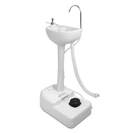 Weisshorn 19L Portable Camping Hand Wash Sink Stand - Foot Pump, Built-in Wheels, Towel Rack & Soap Holder, Grey