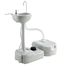 Weisshorn 43L Portable Camping Hand Wash Sink Stand - HDPE Basin, 19L Water Tank, Foot Pump, Soap Holder & Towel Rack