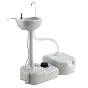 Weisshorn 43L Portable Camping Hand Wash Sink Stand - HDPE Basin, 19L Water Tank, Foot Pump, Soap Holder & Towel Rack