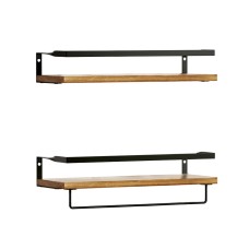 Artiss Melis Floating Wall Shelf Set of 2, Pine Wood & Black, 40cm, Stylish DIY Storage with 15kg Capacity