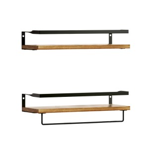 Artiss Melis Floating Wall Shelf Set of 2, Pine Wood & Black, 40cm, Stylish DIY Storage with 15kg Capacity
