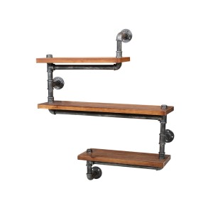 Artiss Floating DIY Pipe Shelf 3 Tiers IONA – Industrial Rustic Timber and Metal, 85.5x25x111cm, Wall Mounted Shelving