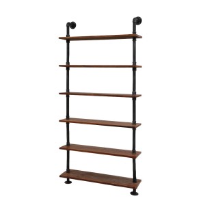 Artiss Floating DIY Pipe Shelf 6 Tiers, 201x90cm Industrial Rustic Wall Shelf, Solid Pine Wood & Metal, Indoor Outdoor