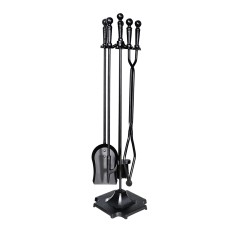 Grillz Fire Pit Tool Set 5 PCS, Cast Iron, Black, Includes Stand, Heat-Resistant & Fireproof, Space-Saving Design