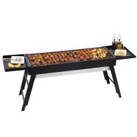 Grillz Charcoal BBQ Grill Smoker: Portable, Foldable, Stainless Steel, 60x22cm, Outdoor Camping with Extra Trays